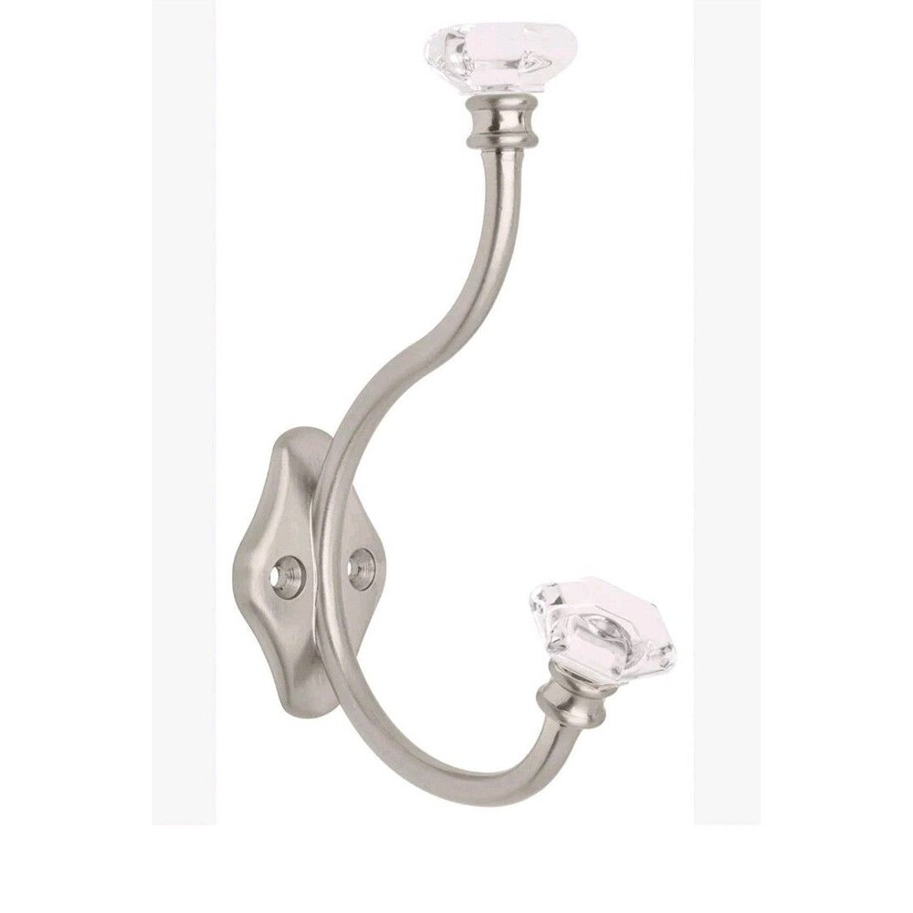 5-7/8 In. Acrylic Facets Satin Nickel Coat Hook with Clear Accents (2-Pack)